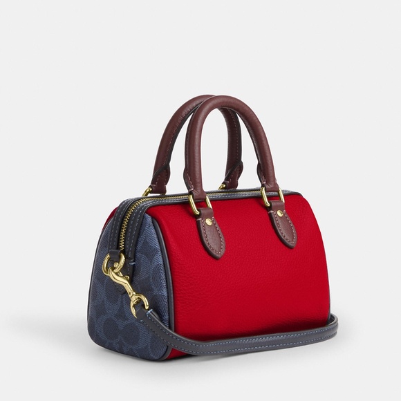 New ❤️💙Coach Red/Navy Mini Rowan Crossbody Bag In Colorblock Signature Canvas - Picture 4 of 7